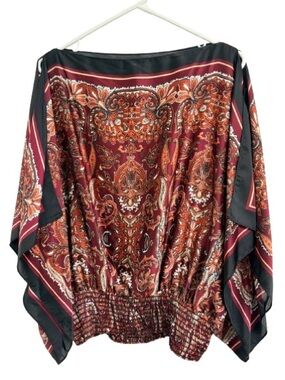 Max Studio Burgundy and Rust Paisley V-Neck Blouse